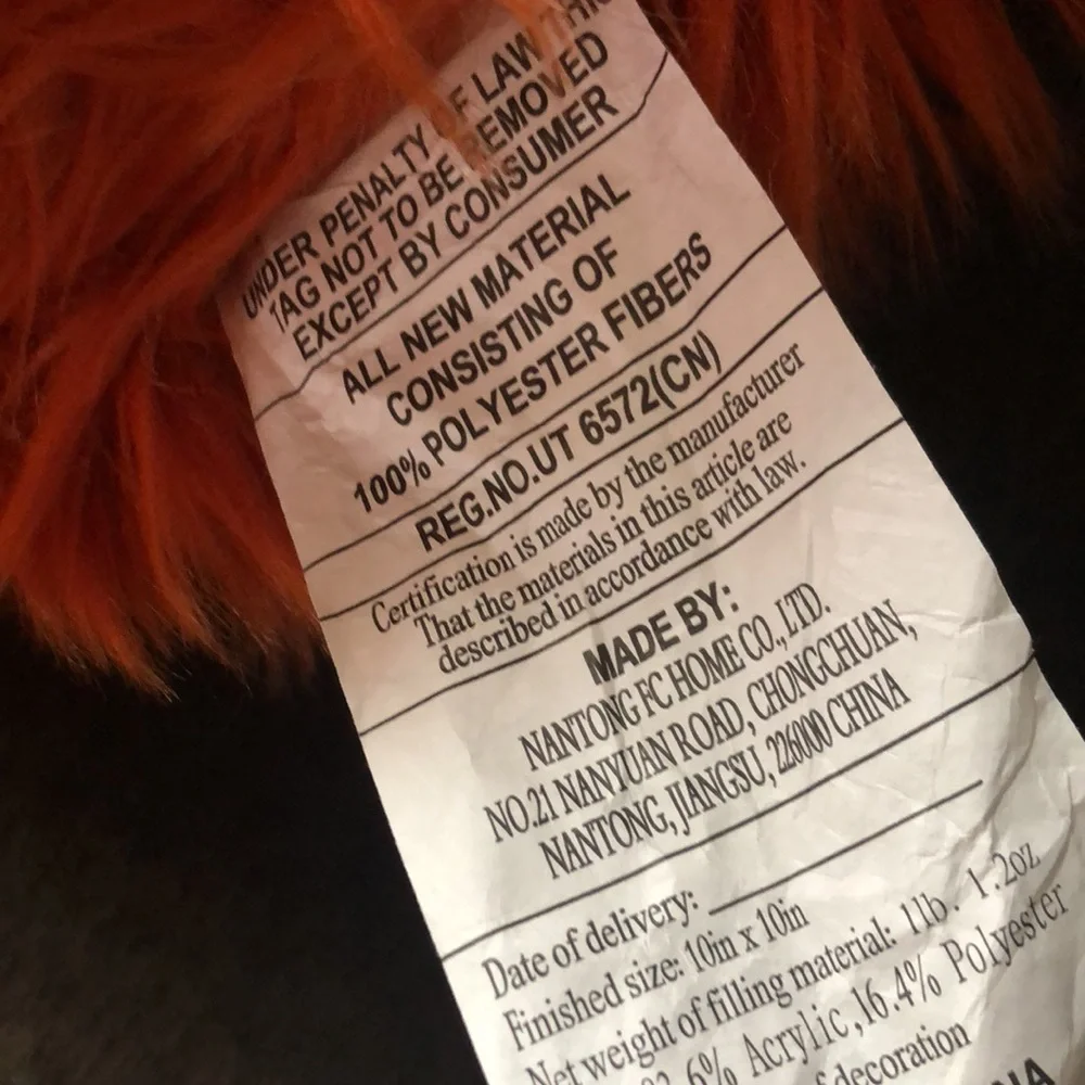 Cupcakes and Cashmere ORANGE Pumpkin Fuzzy Faux Fur Throw Pillow